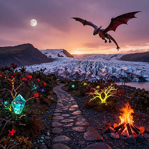 Magical Sunrise with Flying Dragons