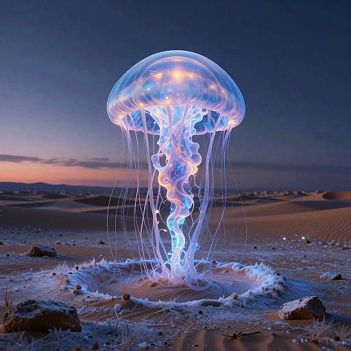 Radiant Alien Jellyfish on Frozen Desert
