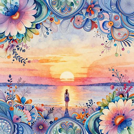 Digital Watercolor Summerscape Sunset