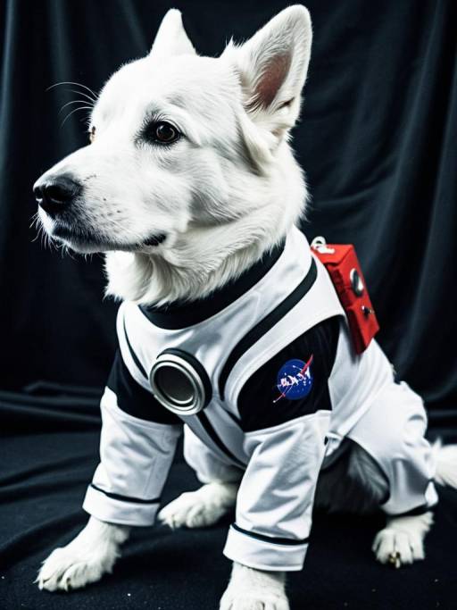 White Dog in NASA Astronaut Costume