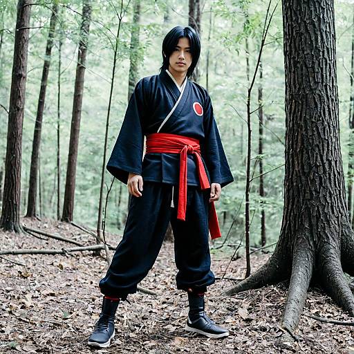 Male Itachi Cosplayer in Forest