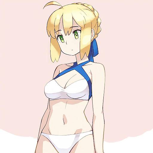 Illustration of Artoria pendragon (swimsuit archer) (fate), fate (series) in the style of Junkpuyo