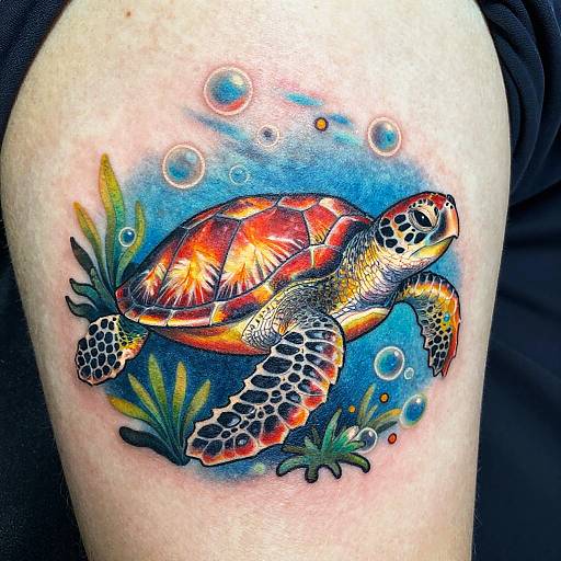 Colorful Sea Turtle Tattoo Design