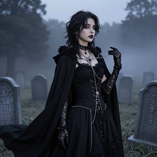 Gothic Femboy in Misty Graveyard