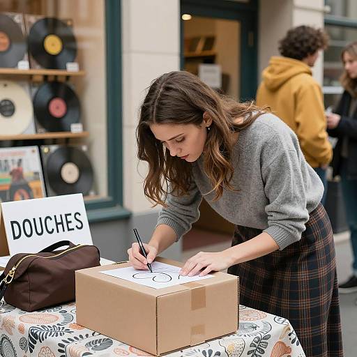 Artistic Woman Drawing in a Cozy Store