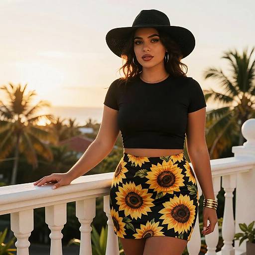 Tropical Summer Style with Black Crop Top