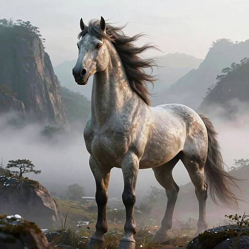 Ethereal Dragon-Horse in Misty Valley