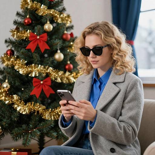 Blonde Woman Indoors with Christmas Decor