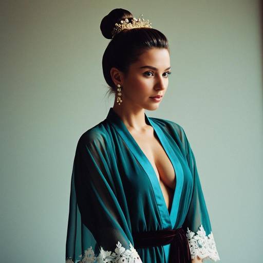 Elegant Woman in Teal Dress with Gold Tiara