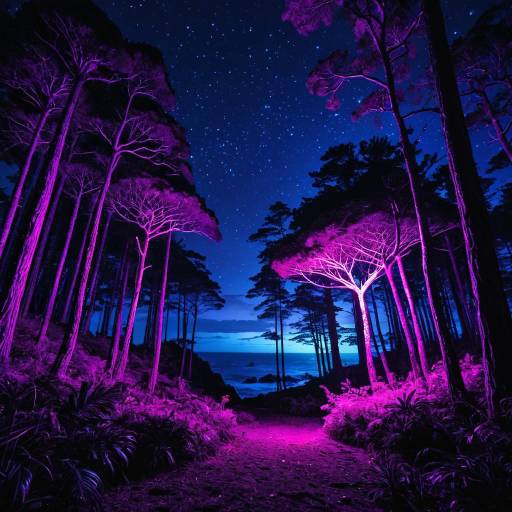 Violet Lit Coastal Forest at Night