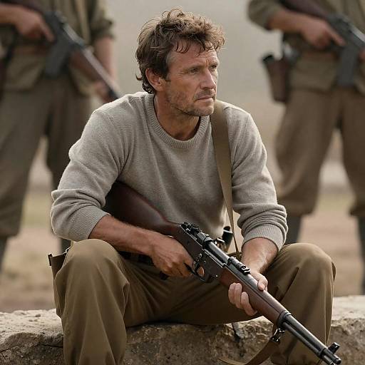 Rugged Marksman on Stone Ledge