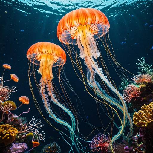 Glowing Jellyfish with Luminescent Coral