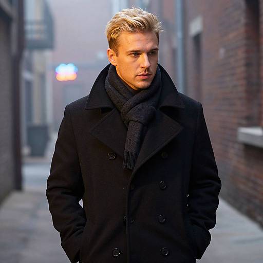 Stylish Man in Foggy Urban Alley