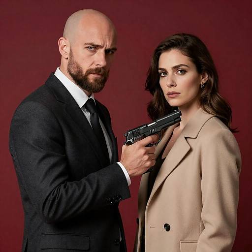 Intense Standoff: Dark Suit and Beige Coat