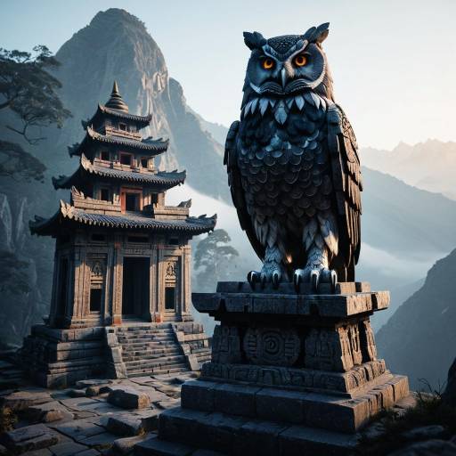 Ancient Stone Guardian Owl at Himalayan Temple