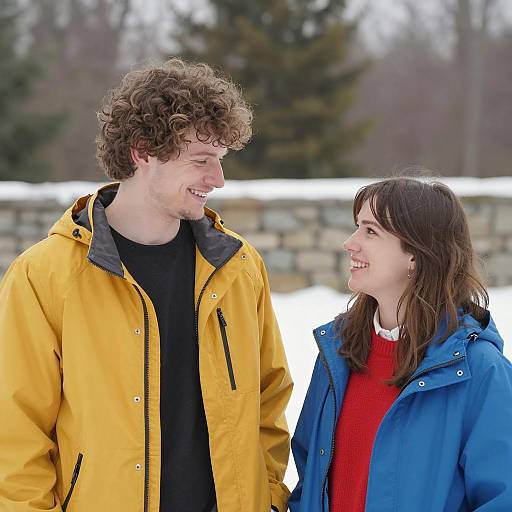 Smiling couple outdoors in winter jackets