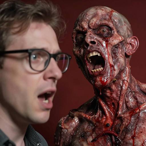 Man in Shock Facing Grotesque Decomposed Creature