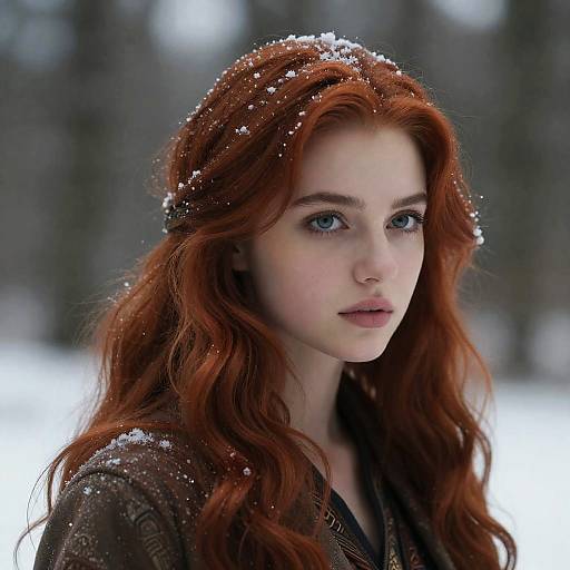 Elegant European Girl in Winter Forest