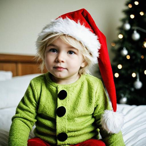 Toddler in Grinch Costume with Santa Hat