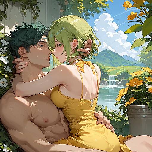 Seductive Garden Scissorhold: Yellow Sundress Glance