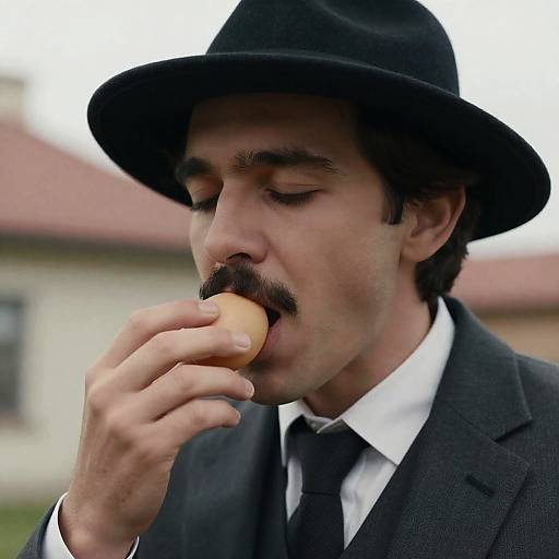 Focused Man Enjoying a Brown Egg