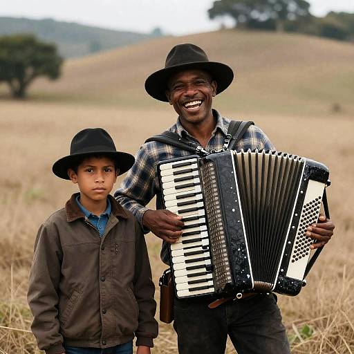 Joyful Accordion Performance in Grassy Field