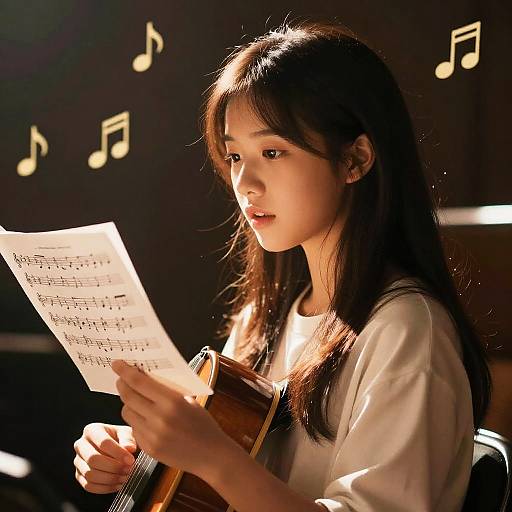 Young Musician Reading Sheet Music