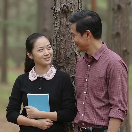 Couple Smiling in Forest with Book