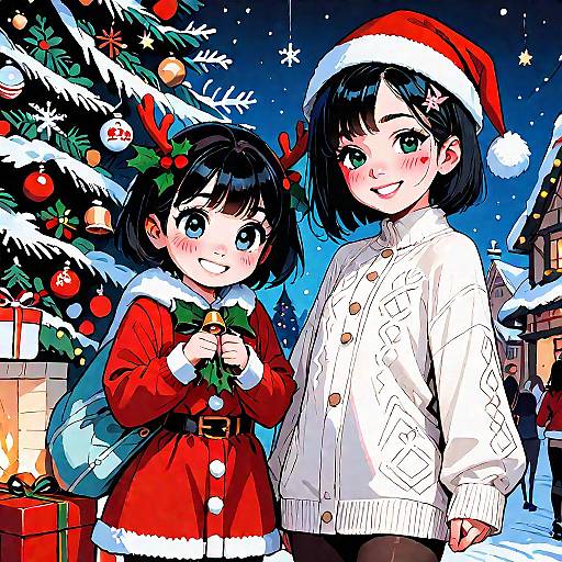 Festive Christmas Girls in Santa Costumes