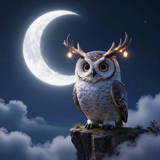 Moonlit Owl with Lantern Antlers