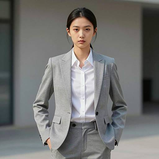 Professional Young Woman in Grey Suit