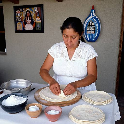 Woman Making Traditional Small Tortillas