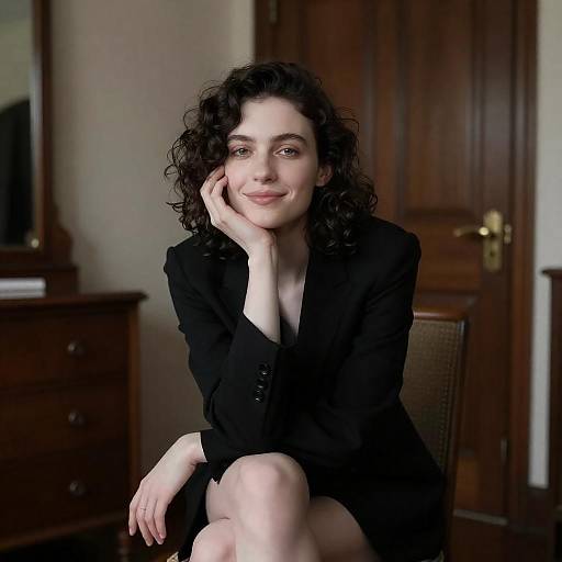 Pale Woman in Black Blazer and Shorts