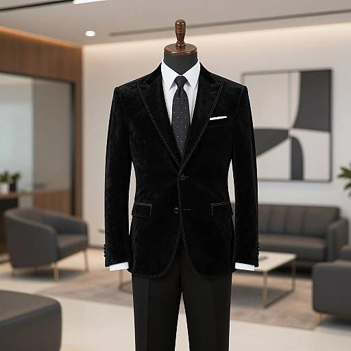 Elegant Velvet Black Suit with Gold Stitching