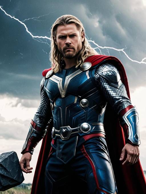 Man in Thor Costume with Lightning Strike