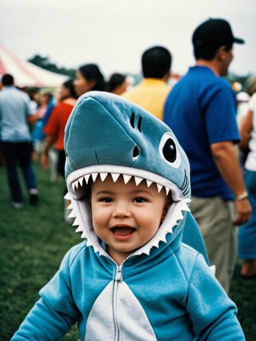 Adorable Baby in Shark Costume at Festival