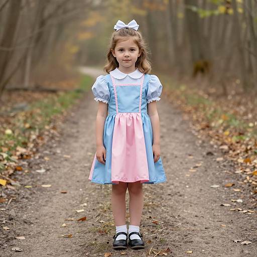 Young Girl in Dorothy Costume on Forest Path