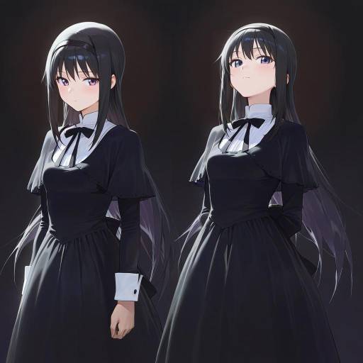 Illustration of Akemi homura (black dress), mahou shoujo madoka magica in the style of Modare