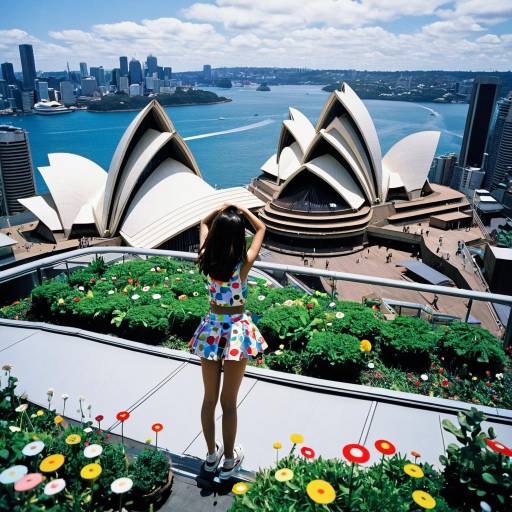 Girl on Rooftop Garden Overlooking Sydney Opera House