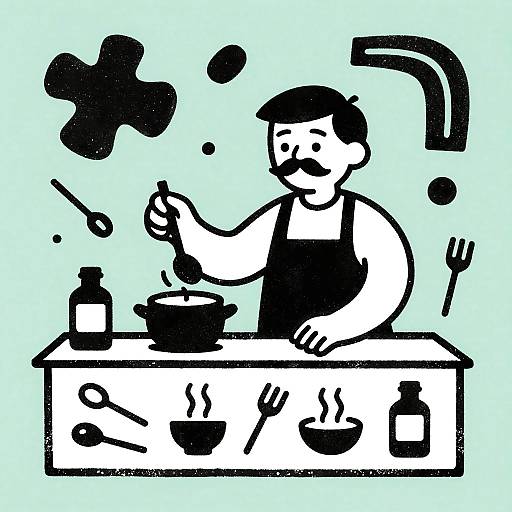 Minimalist Linocut Tea Master