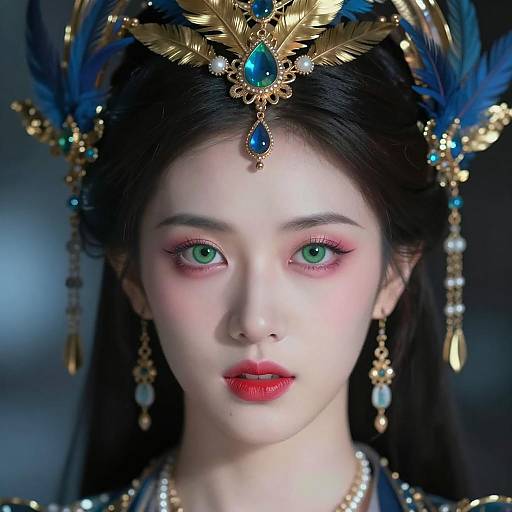 Intense Beauty: Woman in Ornate Headdress