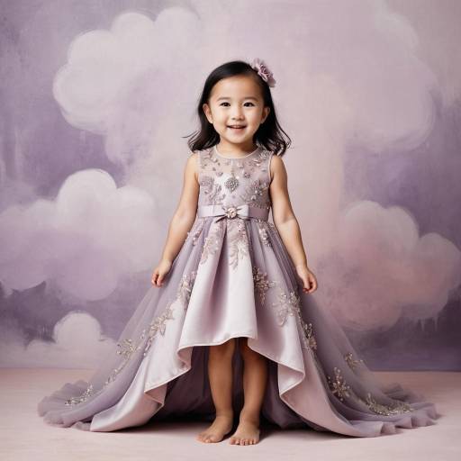 Smiling Asian Girl in Elegant Purple Dress