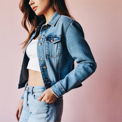 Woman in Denim Outfit Against Pink Background Woman in Denim Outfit Against Pink Background