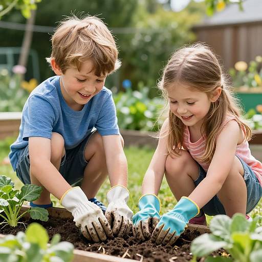 Playful Siblings Gardening Together