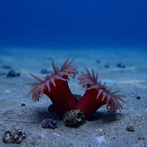 Two Red Sea Anemones Beneath Blue Light