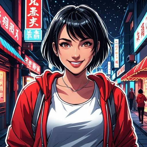 Cheerful Anime Girl in Neon Alley Cheerful Anime Girl in Neon Alley