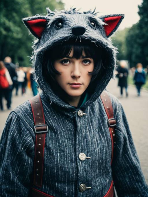 Person in Playful Wolf Hoodie Costume