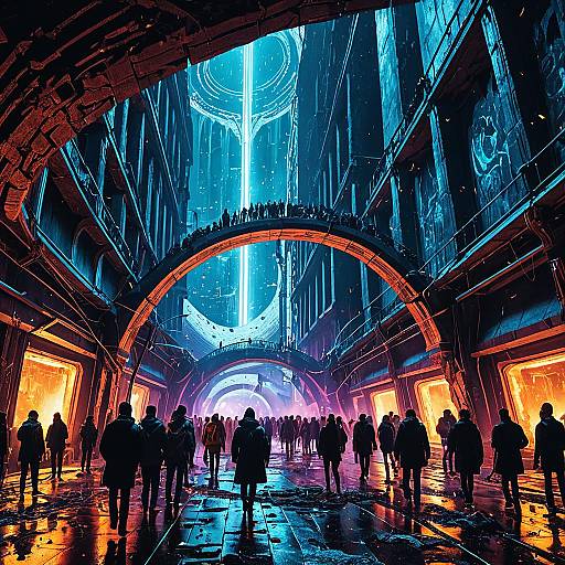 Dystopian Underground Catacombs with Neon Light