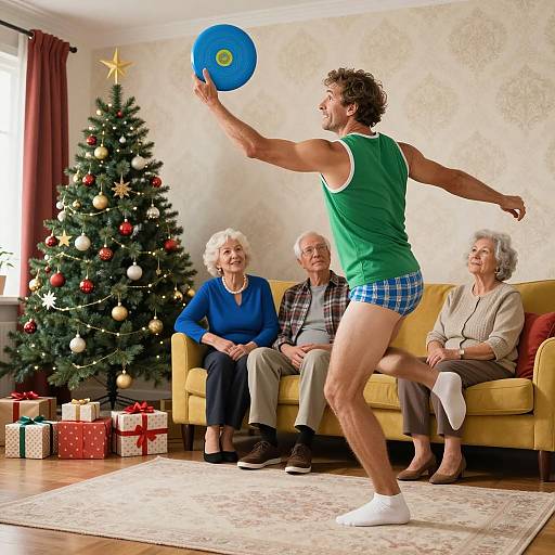 Whimsical Christmas Dance in Cozy Living Room