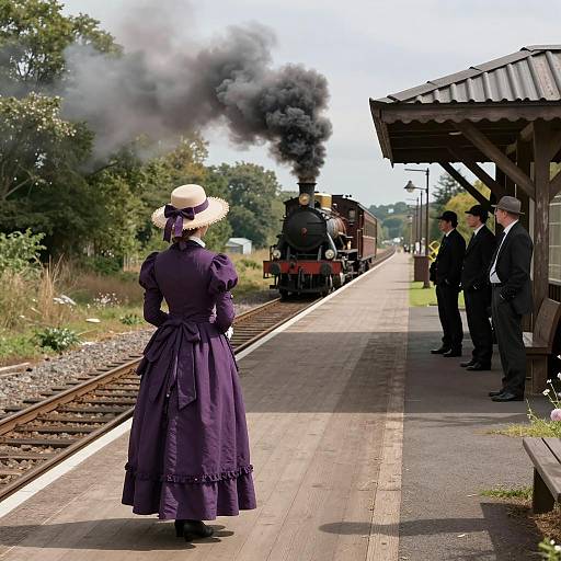 Victorian Woman at Rural Train Station